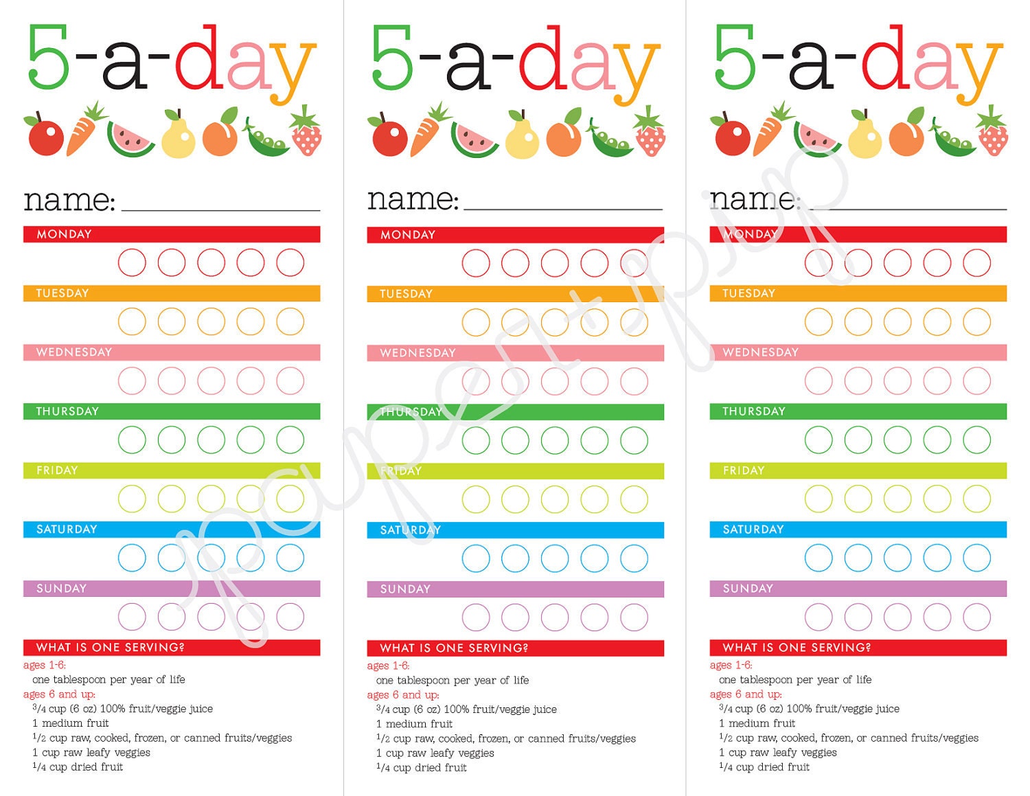 5 A Day Chart For Kids
