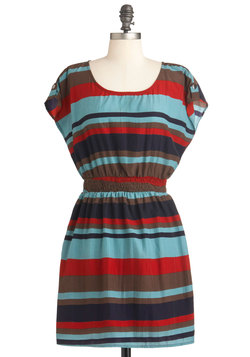 Blue And White Striped Bandeau Dress