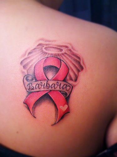 Cancer Ribbon With Wings Tattoo