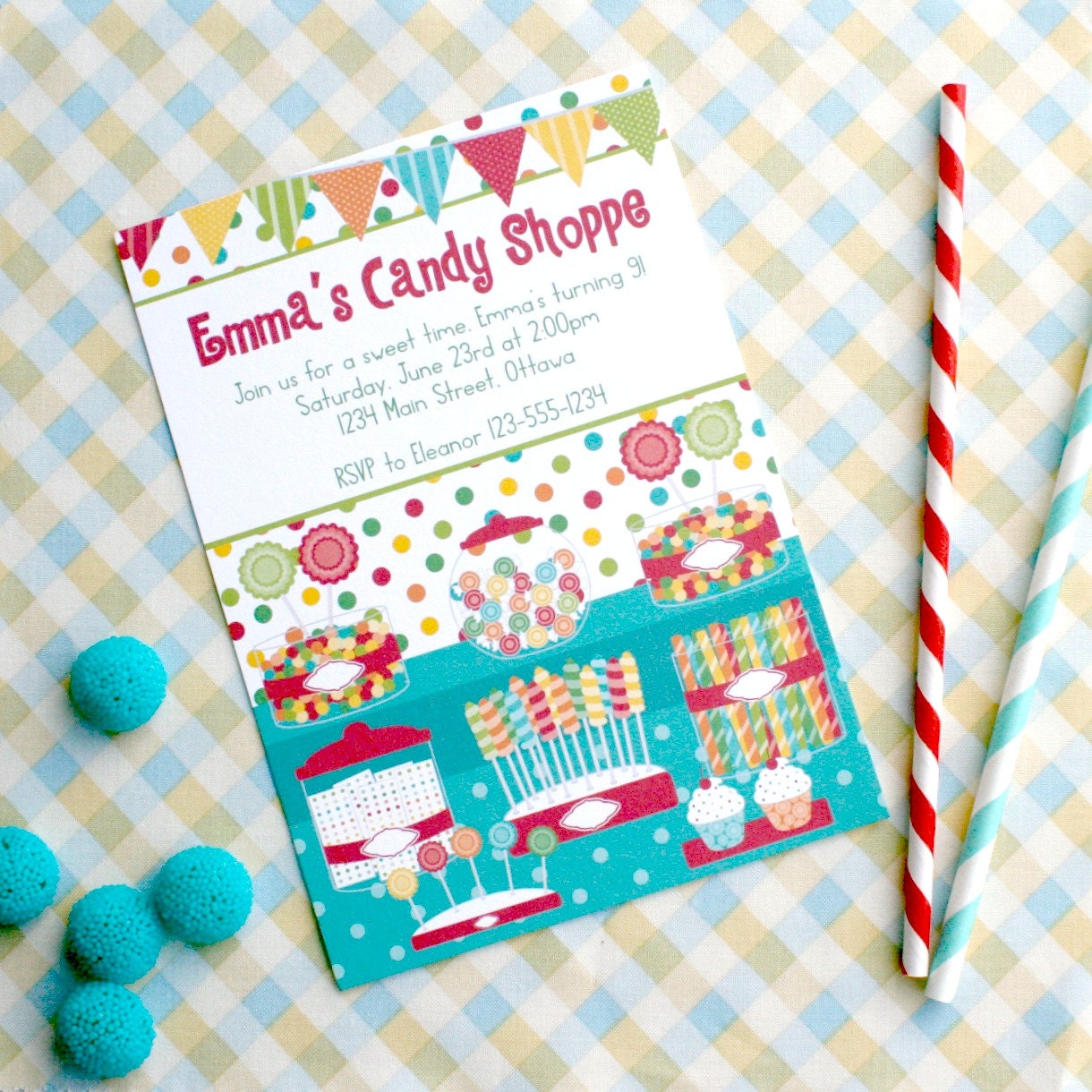 Candy Shoppe Birthday Party Invitations