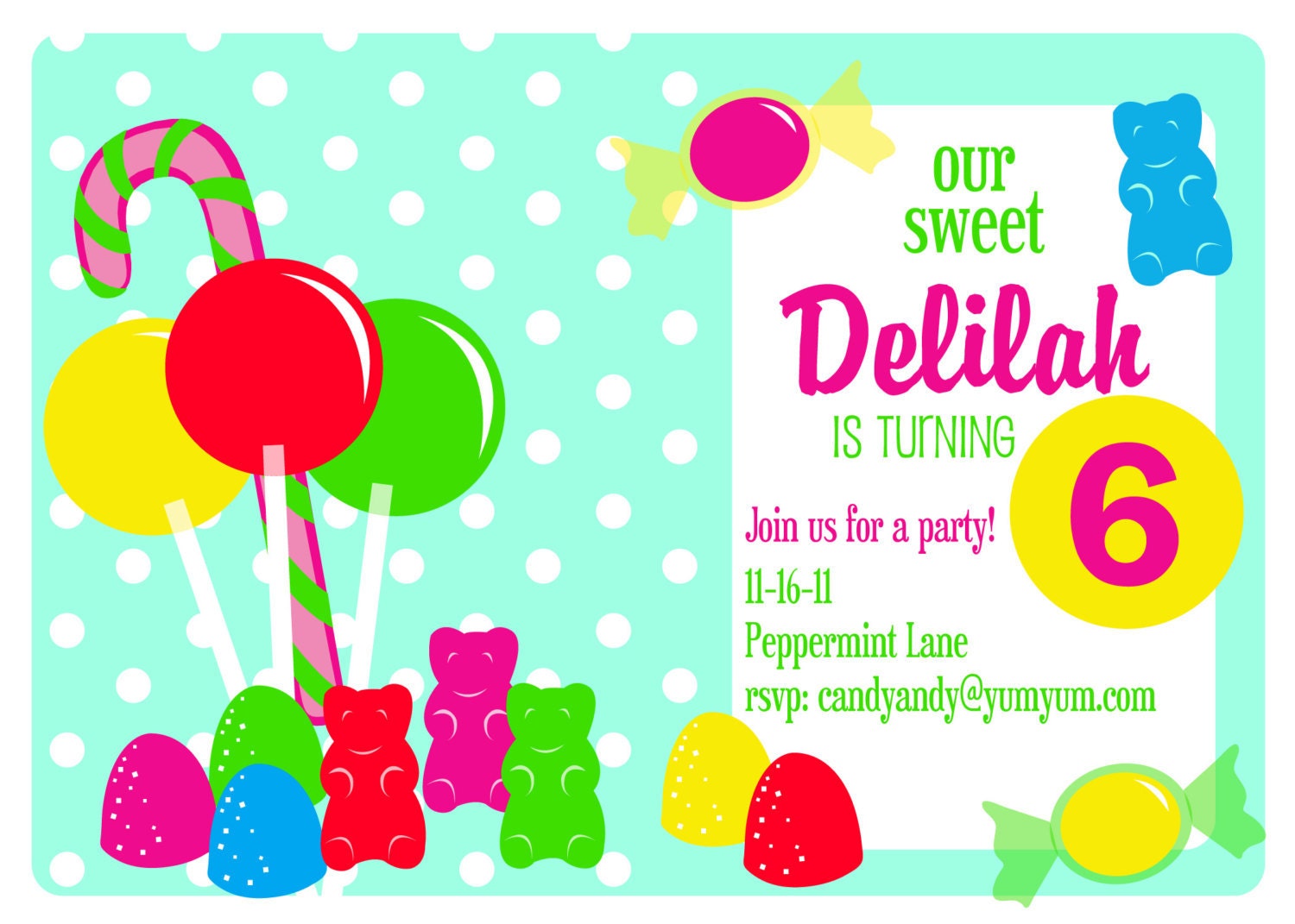 Candy Shoppe Birthday Party Invitations