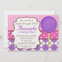 Candy Shoppe Birthday Party Invitations