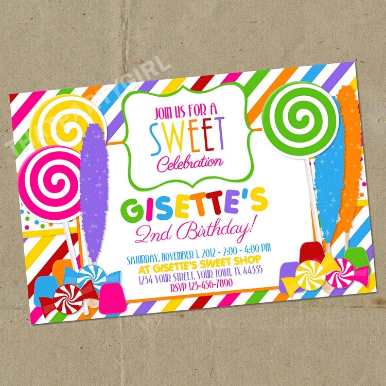 Candy Shoppe Birthday Party Invitations