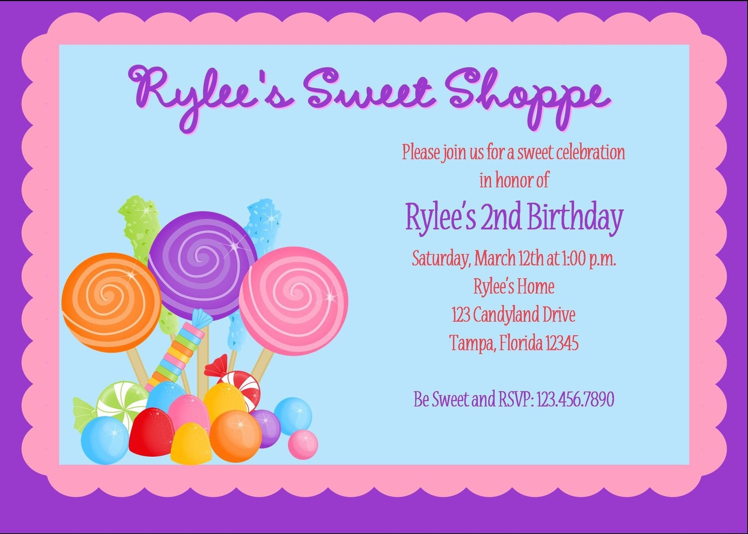 Candy Shoppe Birthday Party Invitations