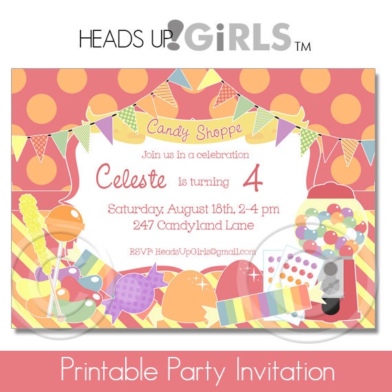 Candy Shoppe Birthday Party Invitations