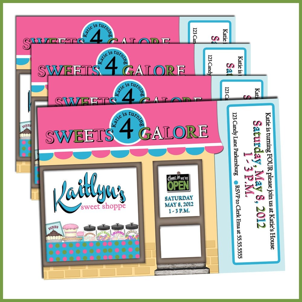 Candy Shoppe Birthday Party Invitations