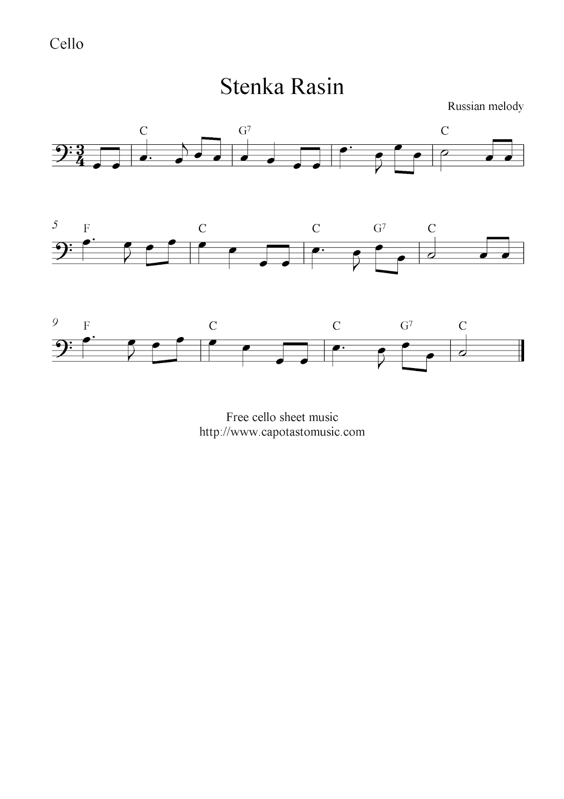 Cello Music Notes Free