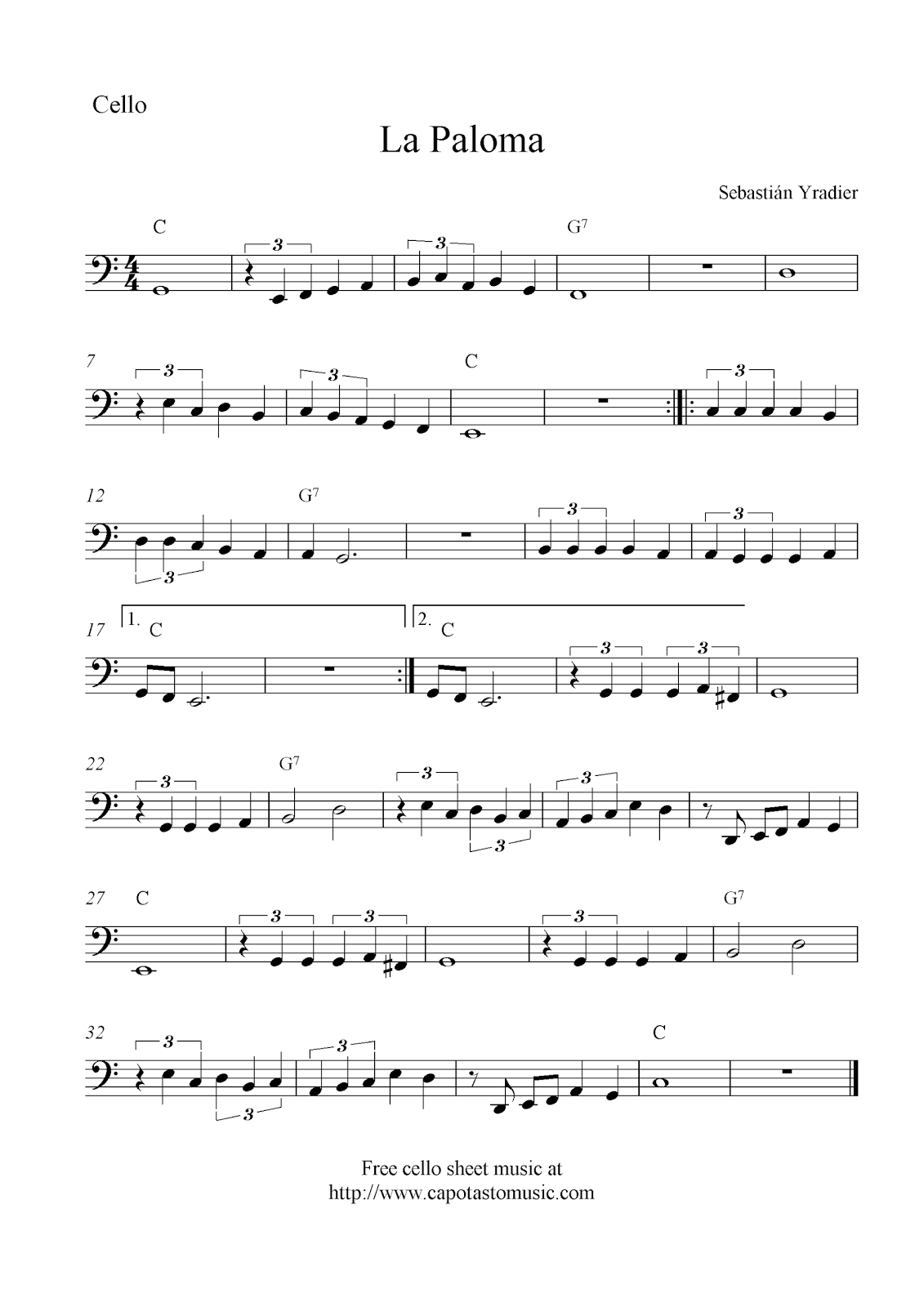 Cello Music Notes Free