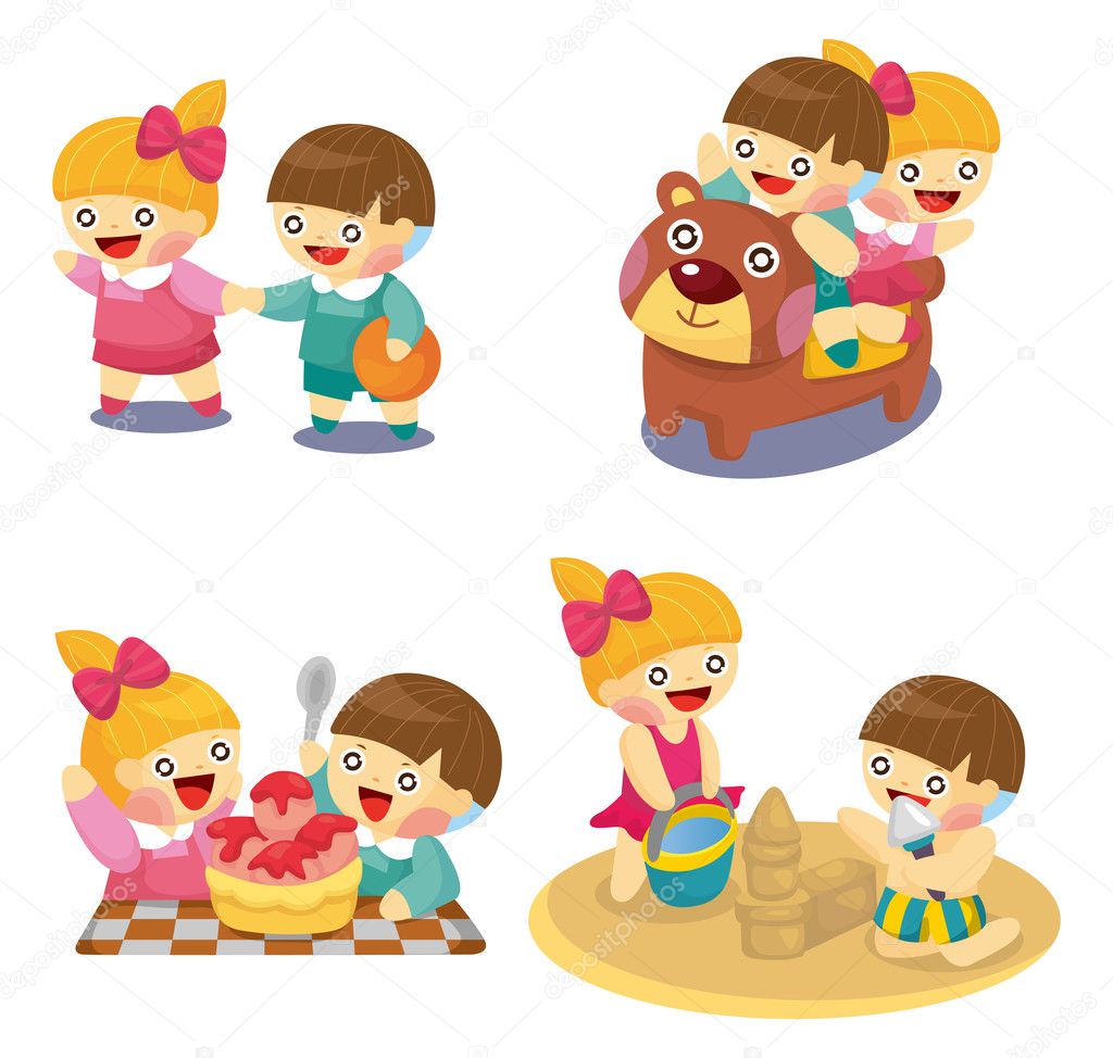 Children Playing Together Cartoon