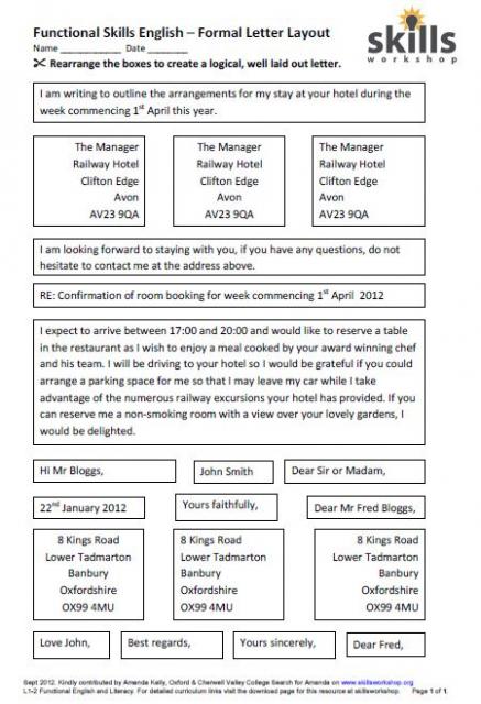 English Formal Letter Format Example