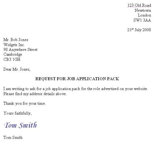 Formal Letter Format For Job Application