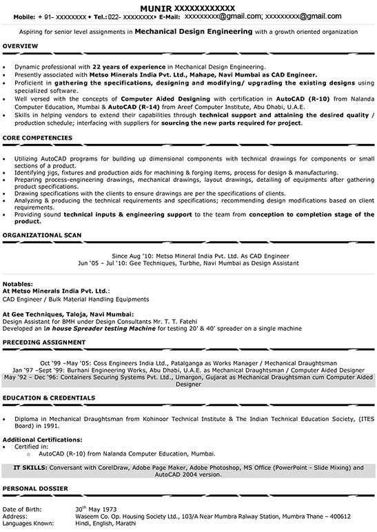 Format Of Resume For Freshers Of Mca