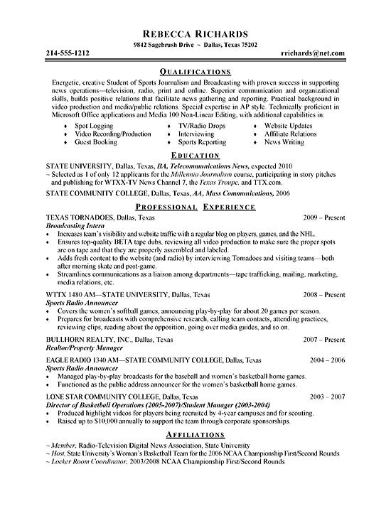 Format Of Resume For Internship