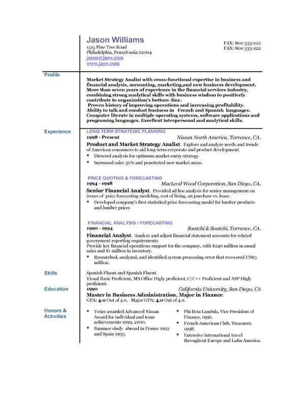 Format Of Resume For Job Interview