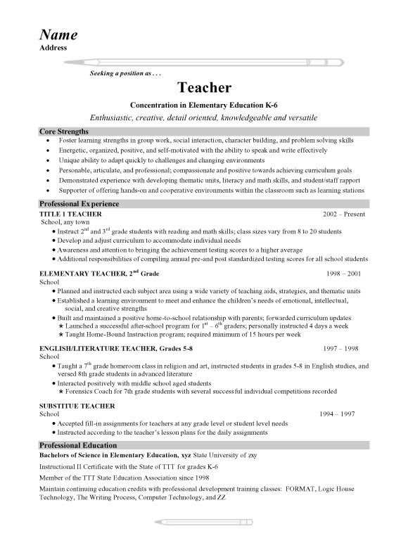 Format Of Resume For Teacher Job