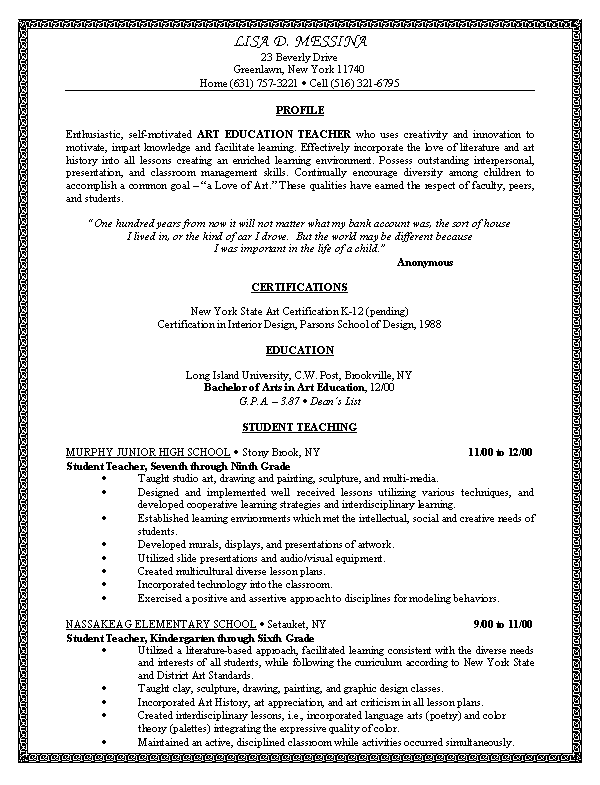 Format Of Resume For Teacher Post