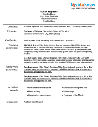 Format Of Resume For Teachers In India