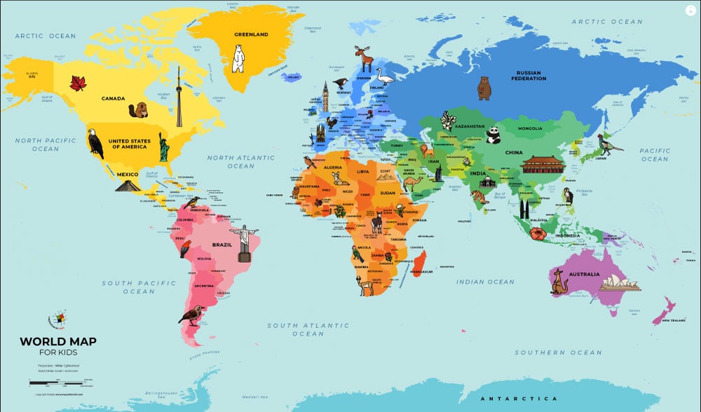 Free Printable World Map With Countries Labeled For Kids