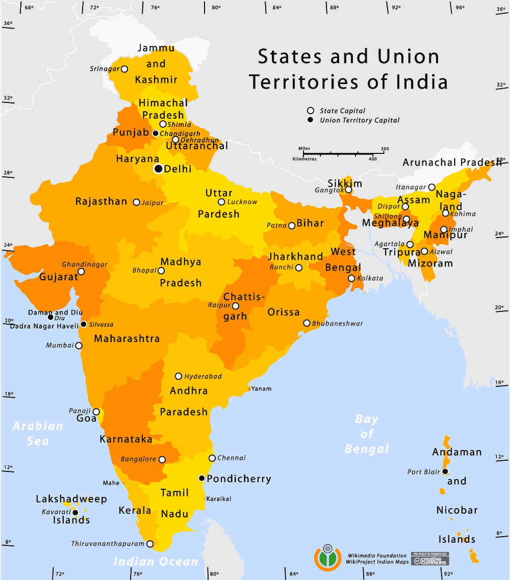 India Map With States And Capital