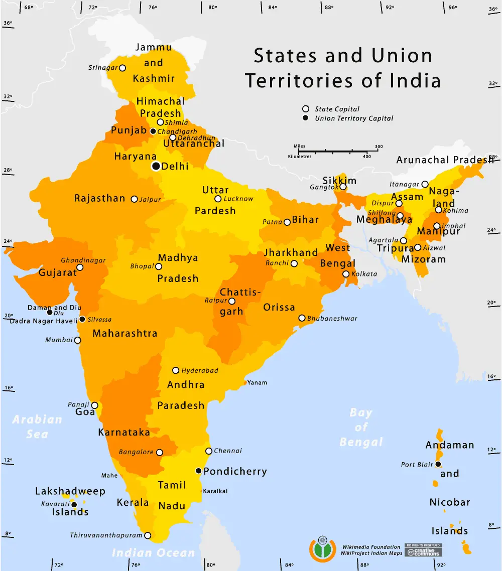 India Map With States And Their Capitals