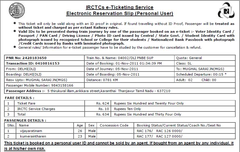 Indian Railway Platform Ticket