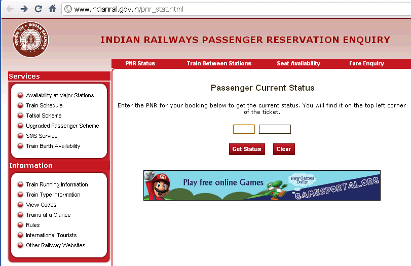 Indian Railway Reservation Enquiry Seat Availability