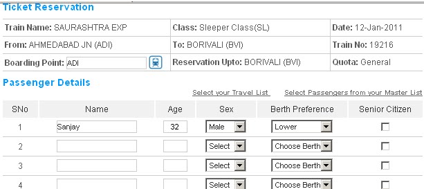 Indian Railway Reservation Form In Hindi