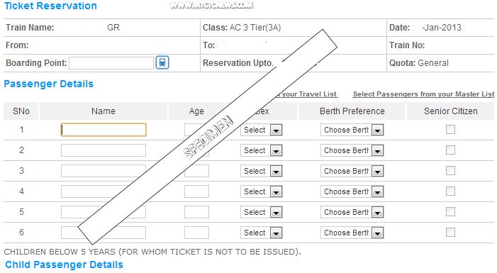 Irctc Indian Railway Reservation Form