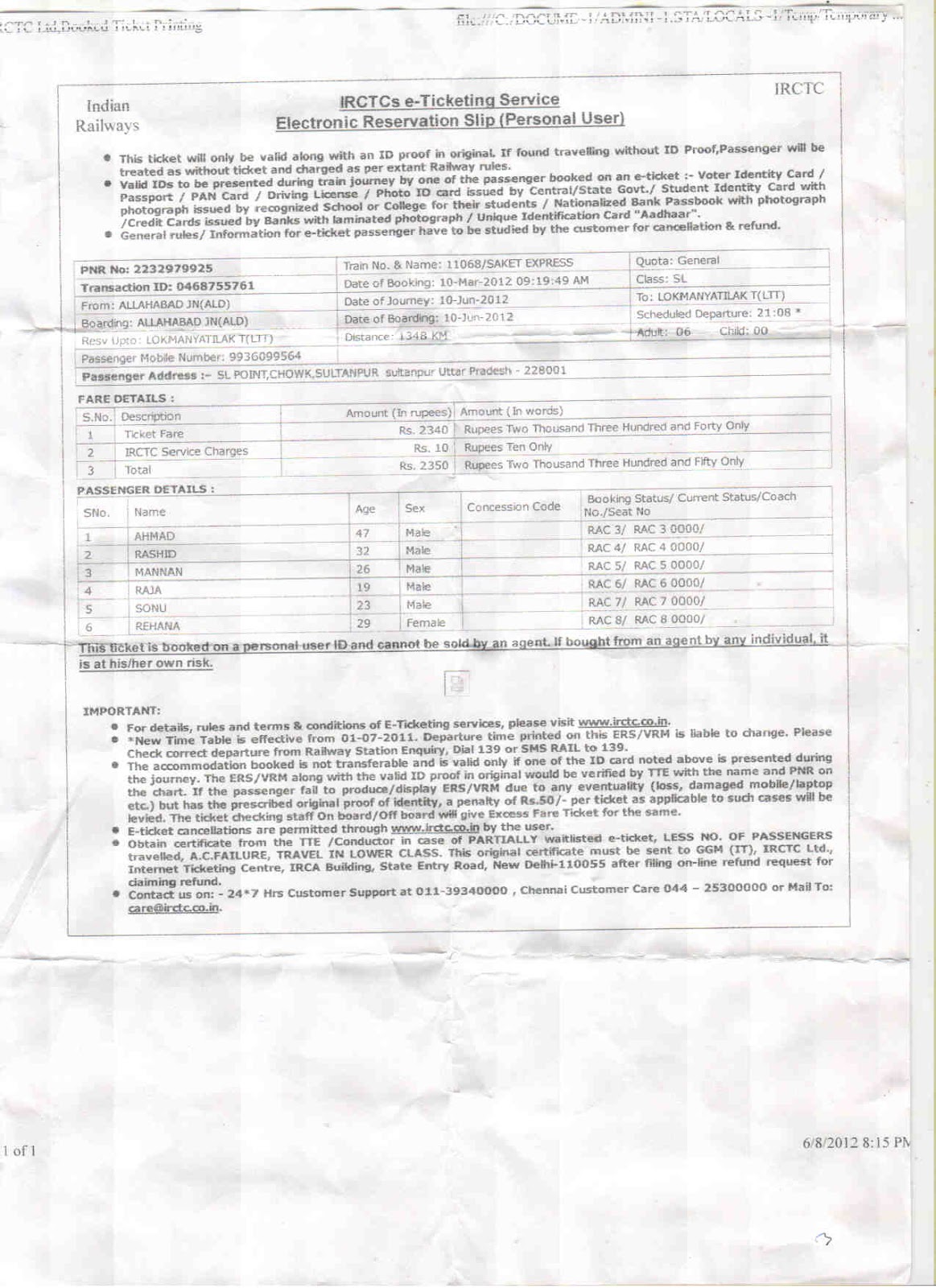 Irctc Indian Railway Reservation Form
