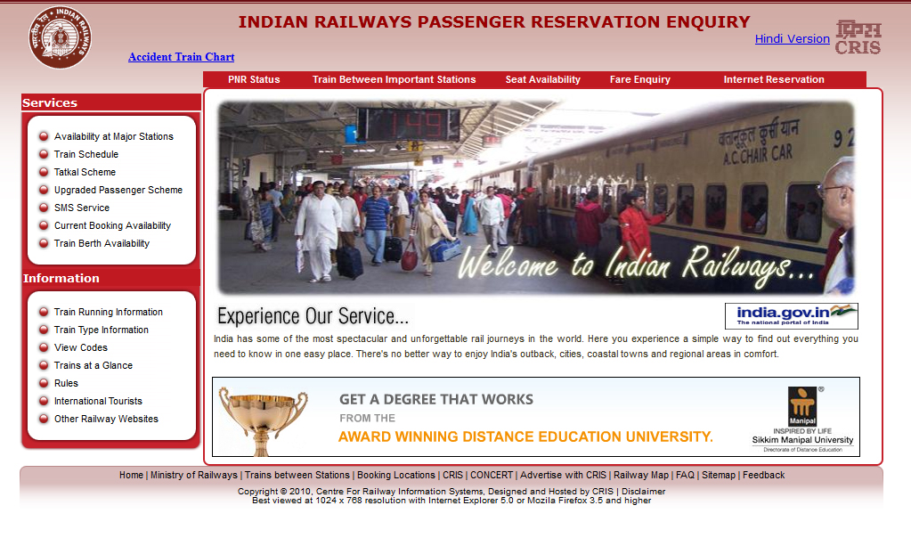 Irctc Indian Railway Reservation Passenger Enquiry