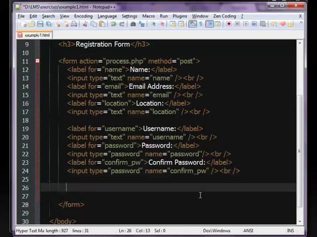 Registration Form In Html