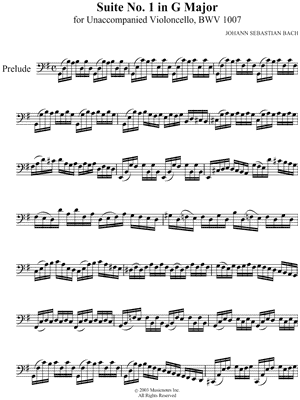Unaccompanied Cello Suite No. 1 Prelude Sheet Music
