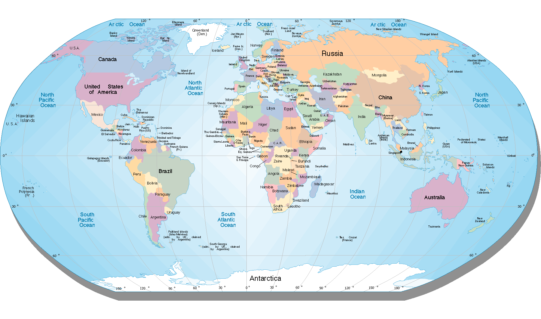 World Map With Countries And Cities Labeled