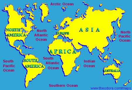 World Map With Countries And Oceans