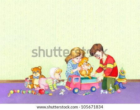 Young Children Playing With Toys